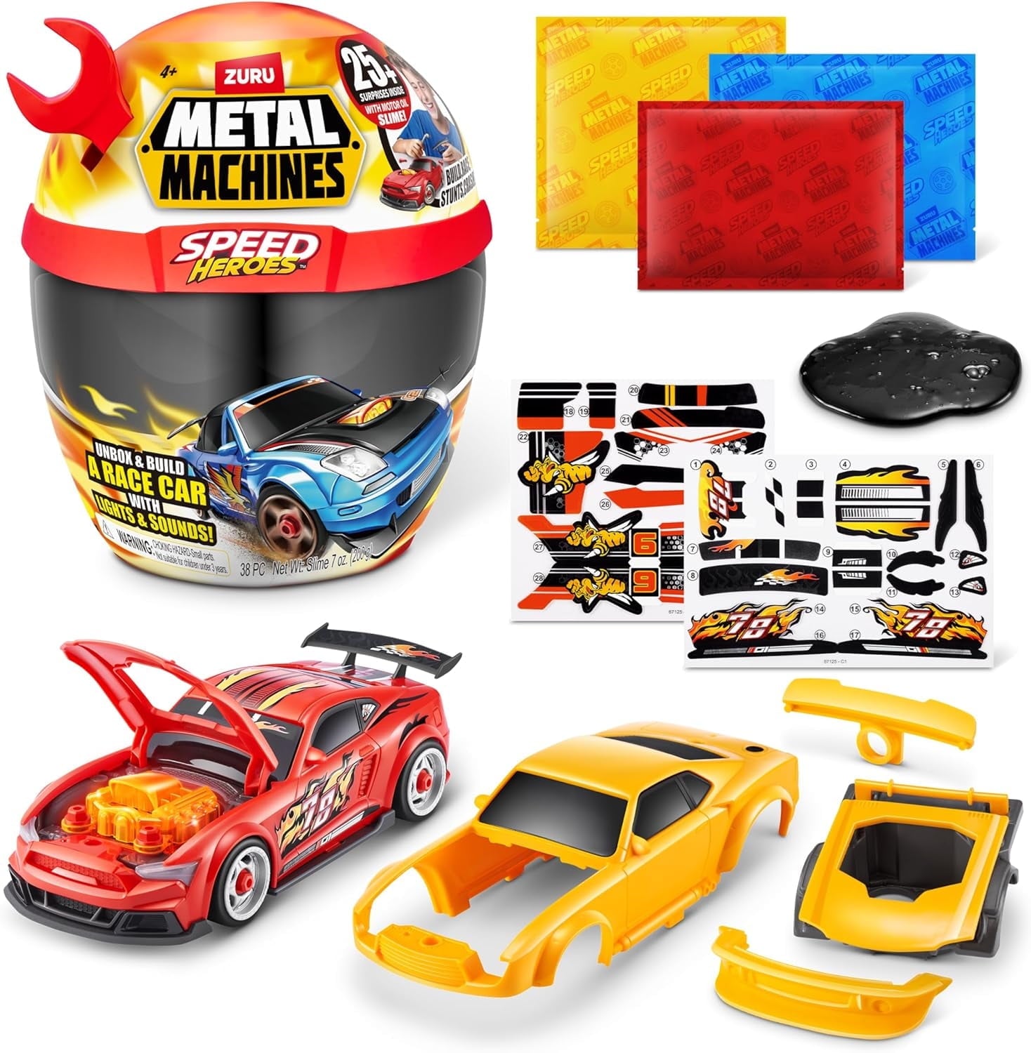 Speed Heroes (Red) by Zuru, 20+ Surprises, Build your own Car, Two Bodies, Lights & Sounds, Slime